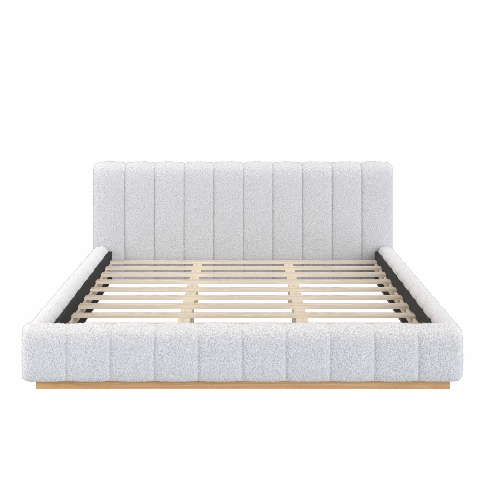 Back. Whisen - Upholstered Platform Bed Frame, Low Profile Wood Base, No Box Spring Needed - White.
