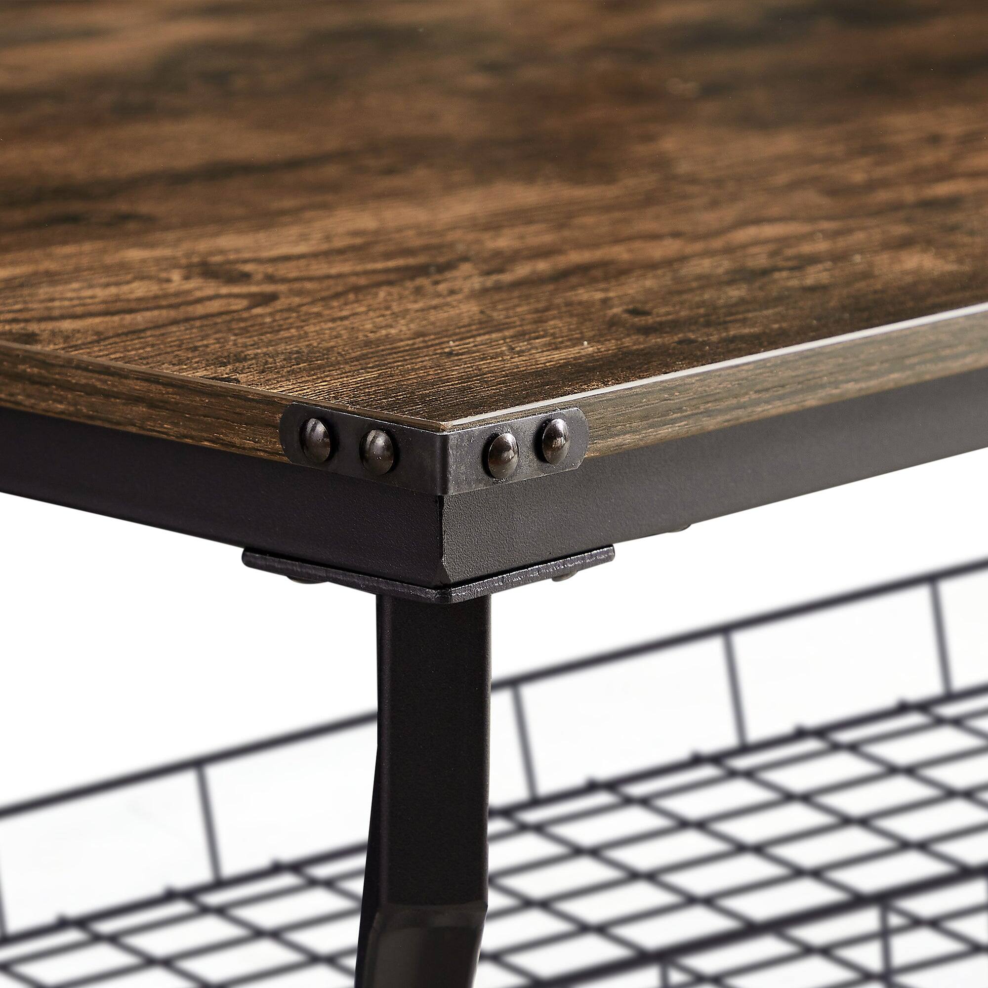 Left. Vecelo - 3-Piece Coffee Table Set with Storage Shelf, Industrial Living Room Tables, Durable MDF & Metal Frame - Brown.