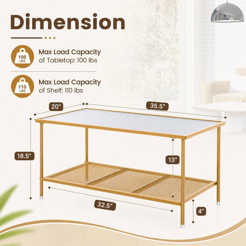Dimension

- Max Load Capacity of Tabletop: 100 lbs
- Max Load Capacity of Shelf: 110 lbs

- 20"
- 35.5"
- 18.5"
- 13"
- 32.5"
- 4"