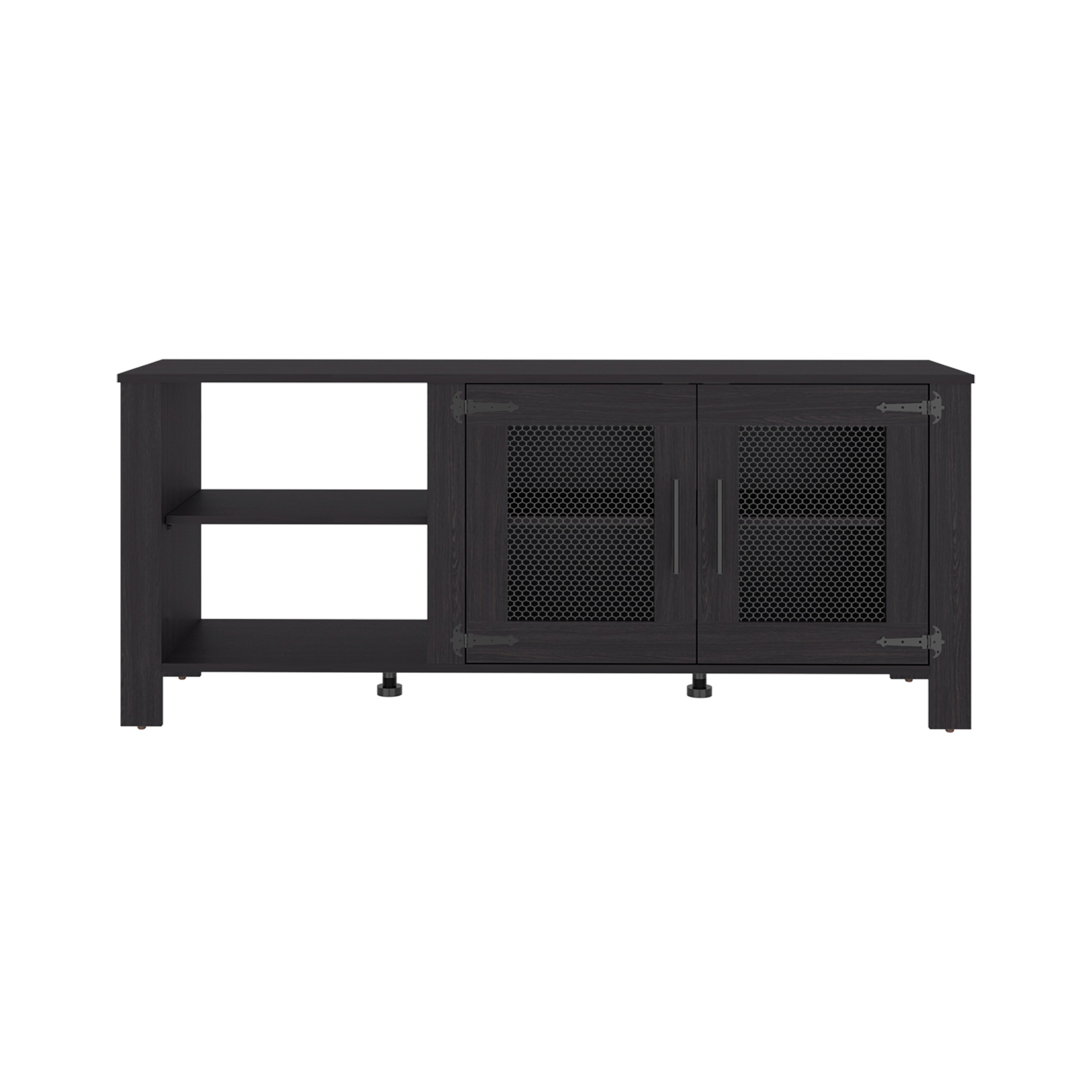 Left. TuHome - Modern Farmhouse TV Stand with 2-Door Cabinet and Open Shelves, Fits TVs up to 70inch - Dark Brown.