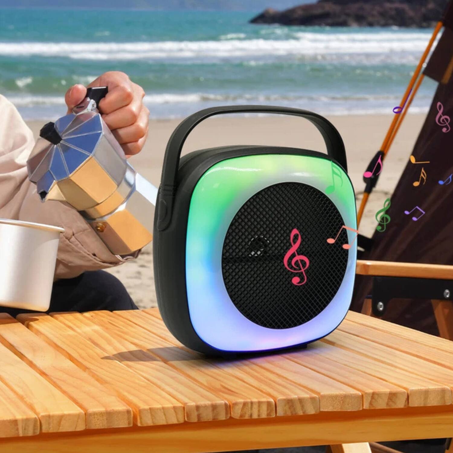 Left. Stock Preferred - Portable 6.5" Mini Bluetooth Speaker RGB Party Lights & Handle Black.