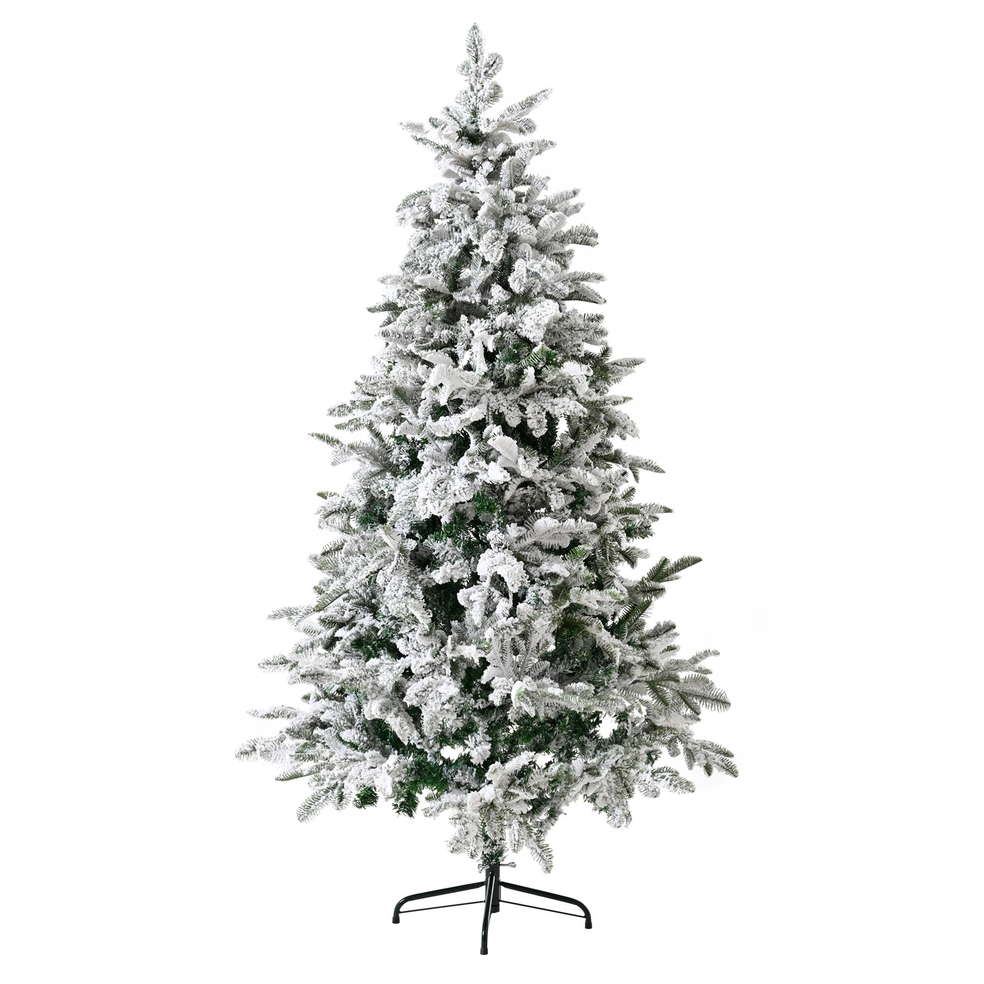 Angle. ELEMENT ACE - 7-Foot Snow Flocked Artificial Christmas Tree with Realistic PE and PVC Mixed Branch Tips - White.