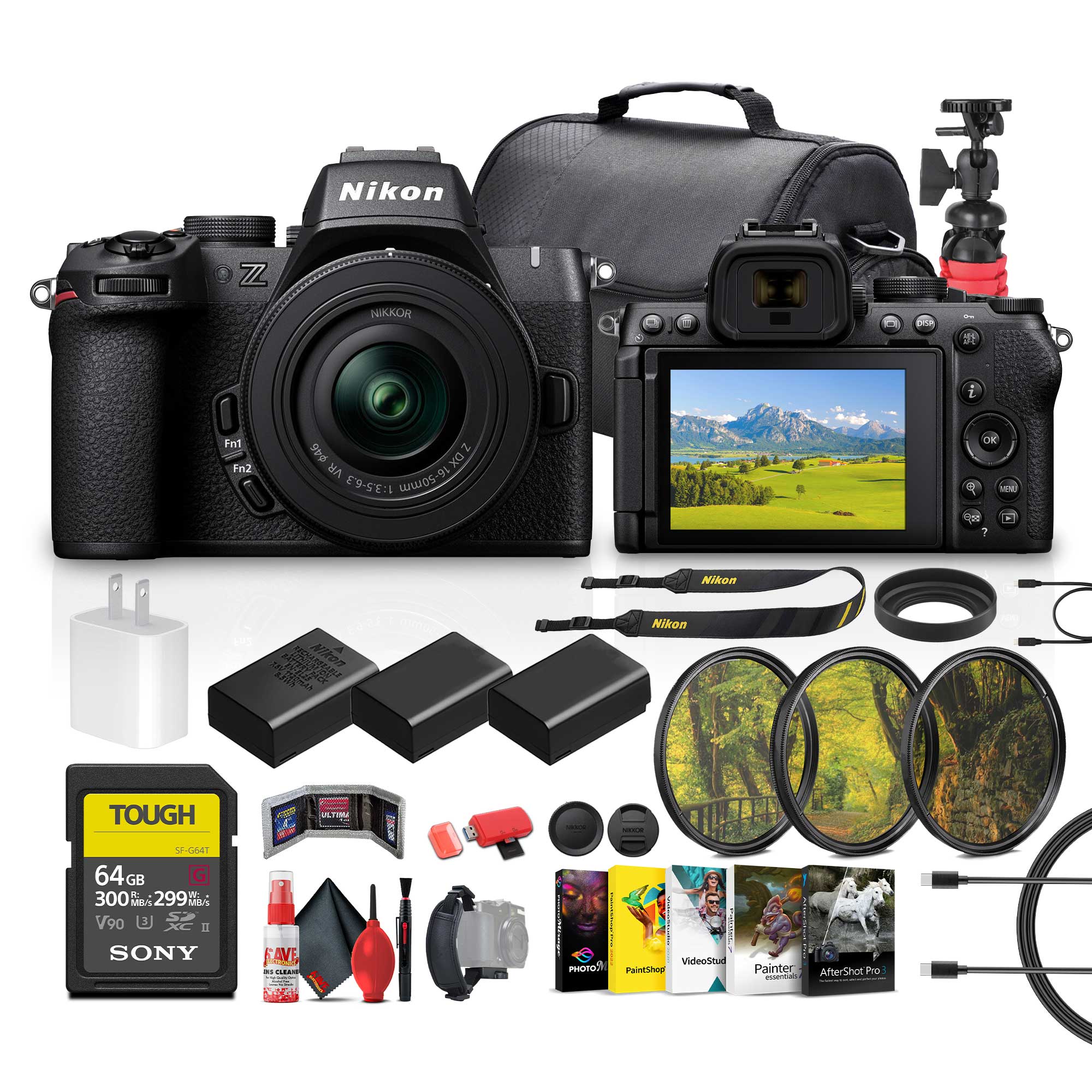 Nikon Z NIKKOR S - E Fn1 Fn2 p45 T DX VR n-X 9 1:3.5-6.3 u OIe O VER

Nikon TOUGH S-CISeT

64 GB G 300

V90 UJ 11

SONY

SAVE - CEAN

Aa BEM

VilleoStud

Rotou Painter

PaintShop

AfterShot Pro

ism