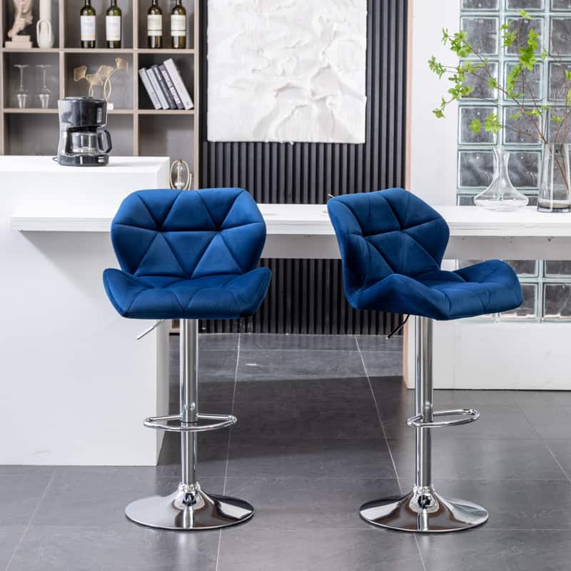 HTUTWOO - Velvet Swivel Barstools Set of 2, Height Adjustable with Footrest,for Kitchen Island, Home Bar & Dining Room - Blue