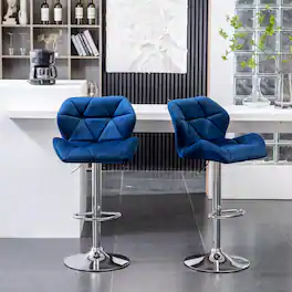 HTUTWOO - Velvet Swivel Barstools Set of 2, Height Adjustable with Footrest,for Kitchen Island, Home Bar & Dining Room - Blue