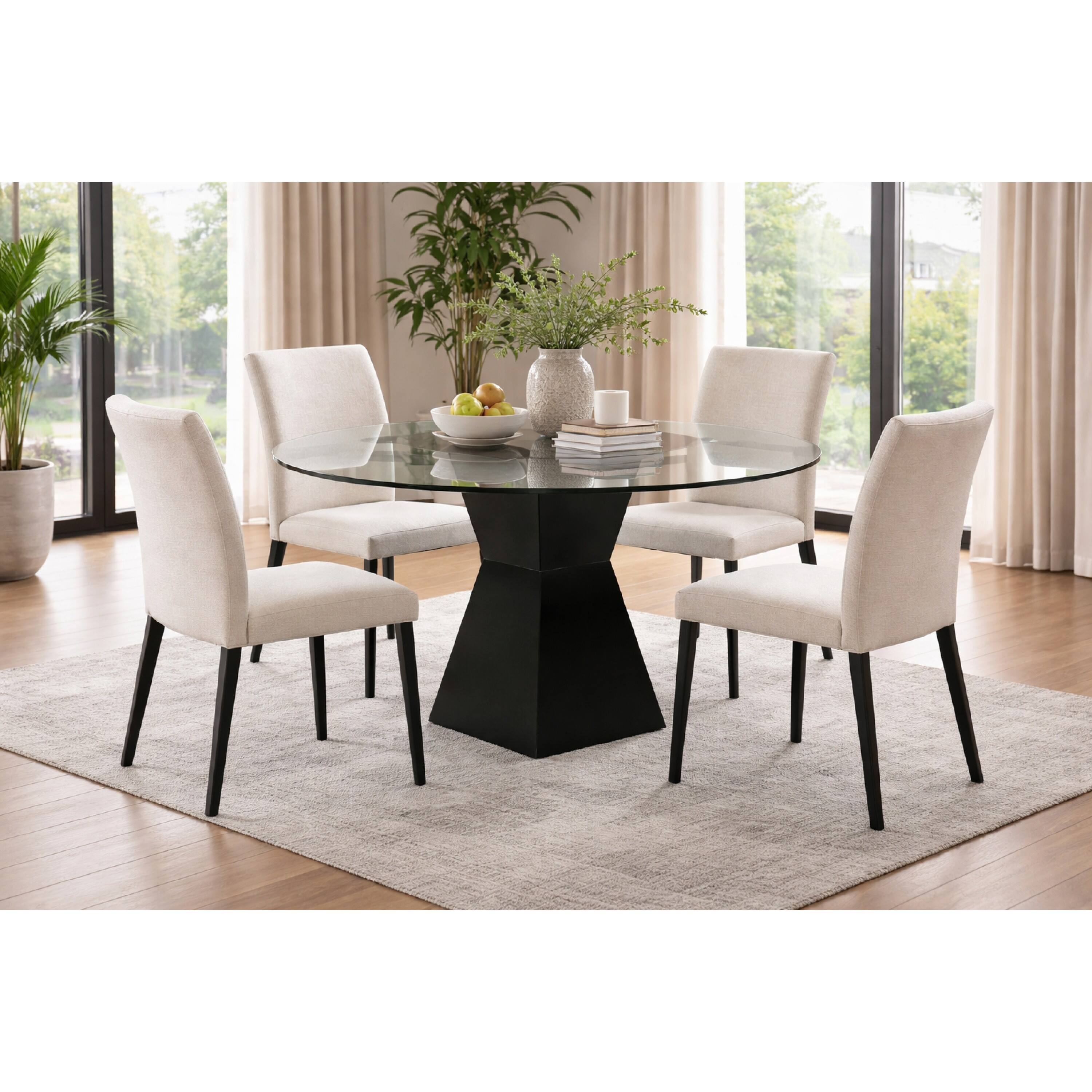 Alt View 8. Manhattan Lane - Contemporary Round Glass Dining Table with Square Pedestal Base - Black.