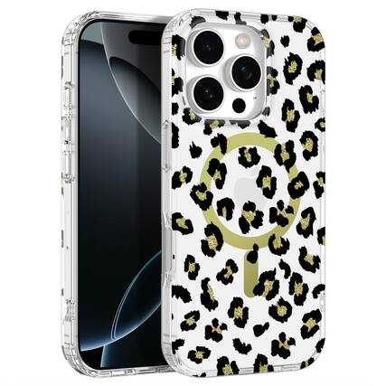 Front. Ornarto - ORNARTO Designed for iPhone 16 Pro Case 6.3" with Leopard Print,Compatible with MagSafe,Clear Shockproof Case-Black - Black.