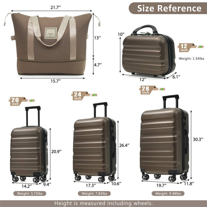 21.7" Size Reference  
13" 10" 12 inch 4.7"  
Weight: 1.54lbs  
20 inch 15.7" 24 inch 12" 28 inch 6.1"  
20.9" 26.4" 30.3" 14.2" 9.4" 17.3" 10.6" 19.7" 11.8"  
Weight: 5.73lbs  
Weight: 7.83lbs  
Weight: 9.48lbs  
Height is measured including wheels.