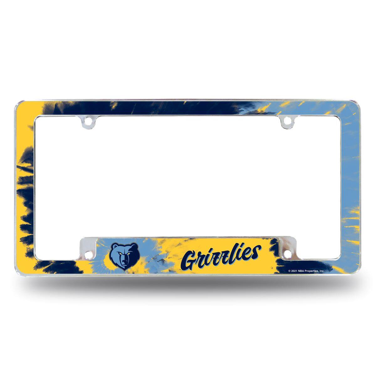 Memphis Grizzlies Chrome Metal License Plate Frame with Bold Tie Dye Design