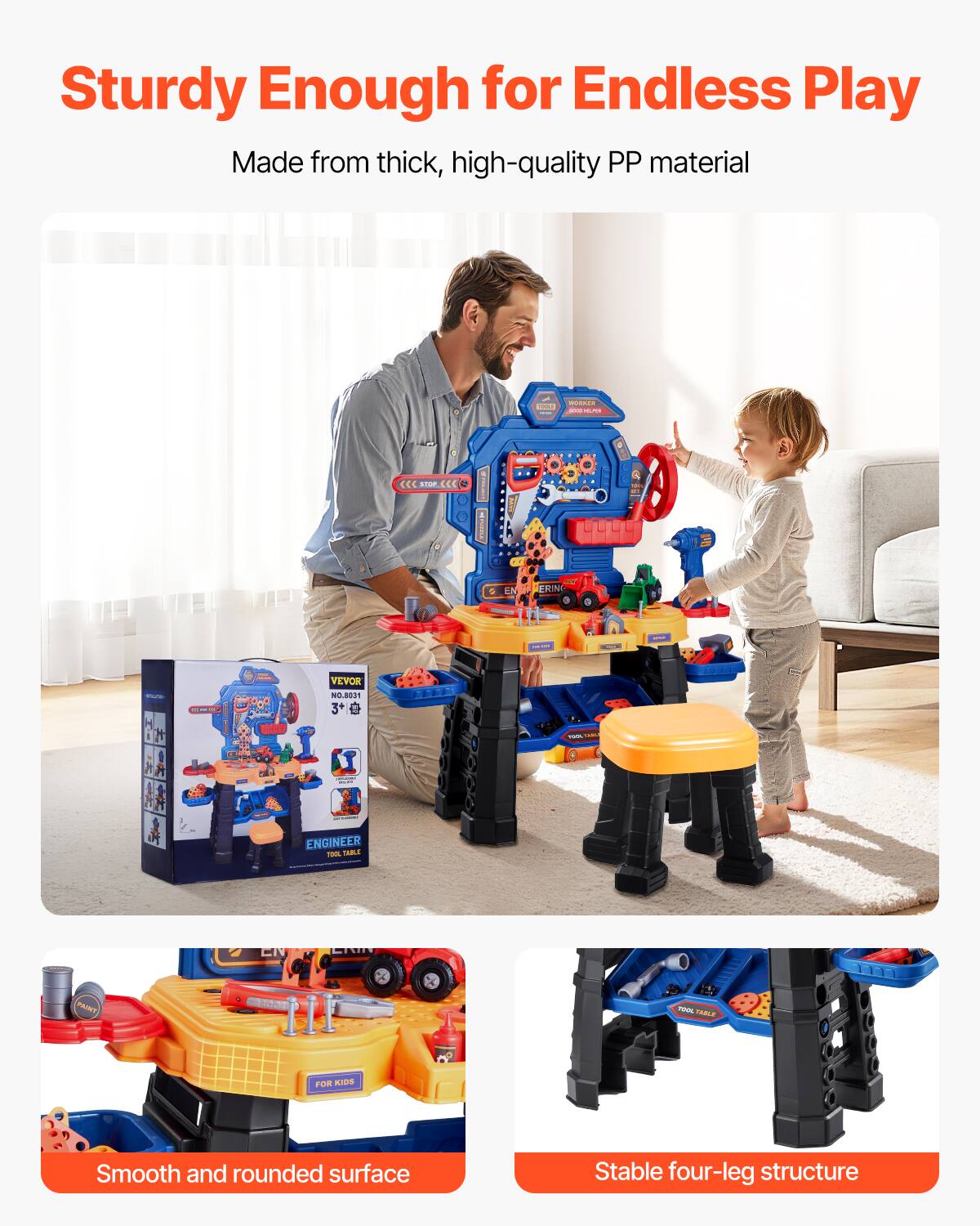 Sturdy Enough for Endless Play

Made from thick, high-quality PP material

Smooth and rounded surface

Stable four-leg structure