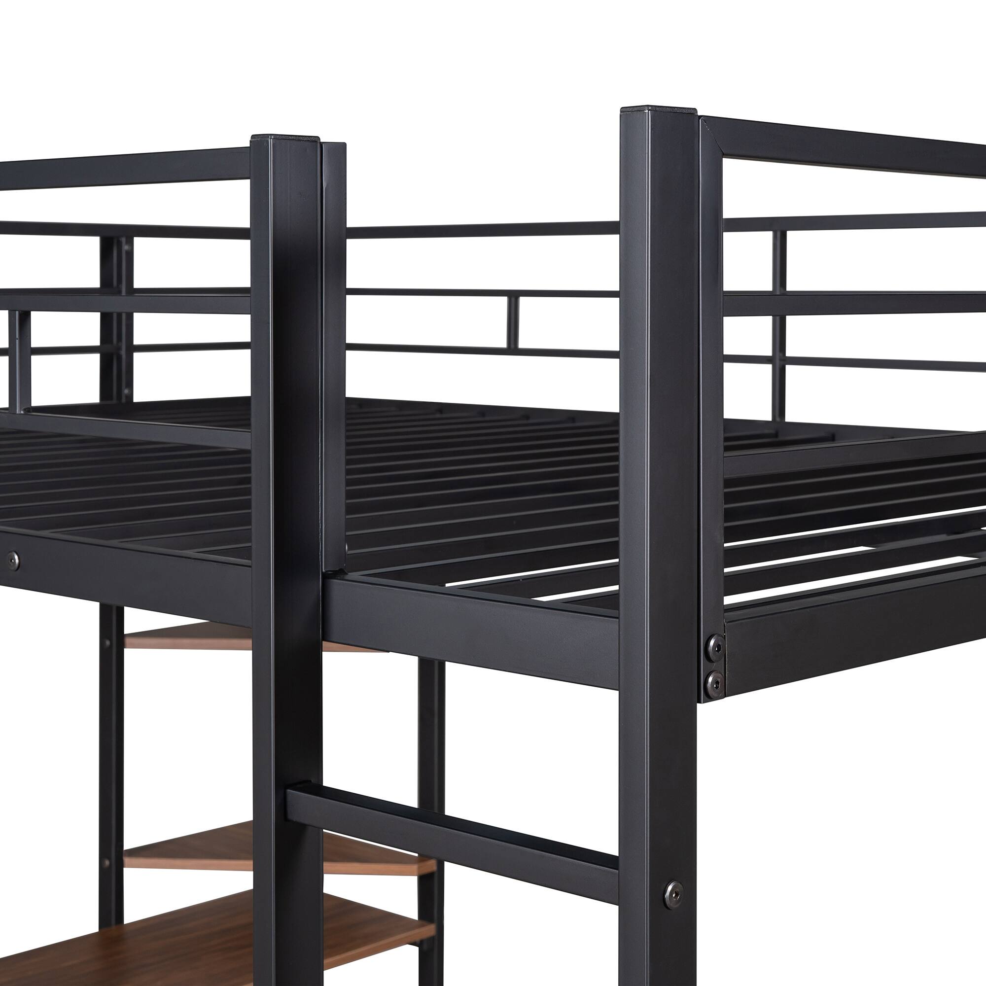 Alt View 1. Spaco - Spaco Full Size Loft Bed, Metal Frame with Desk and 2 Shelves, Sturdy Construction, Under Bed Storage Area, Guardrail - Black.