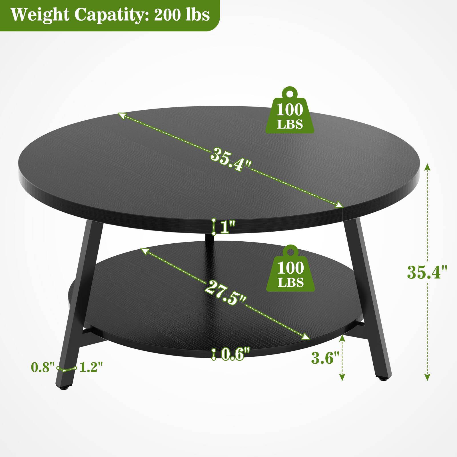 Weight Capacity: 200 lbs  
35.4"  
100 LBS  
1"  
27.5"  
100 LBS  
35.4"  
0.8"  
1.2"  
0.6"  
3.6"