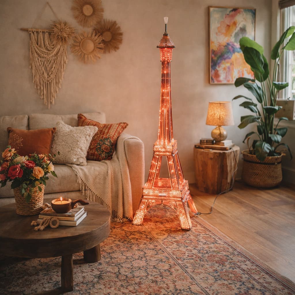 FC Design - 59"H Metallic Pink Eiffel Tower with Glitter Mesh &  LED Floor Lamp