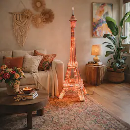 FC Design - 59"H Metallic Pink Eiffel Tower with Glitter Mesh & LED Floor Lamp