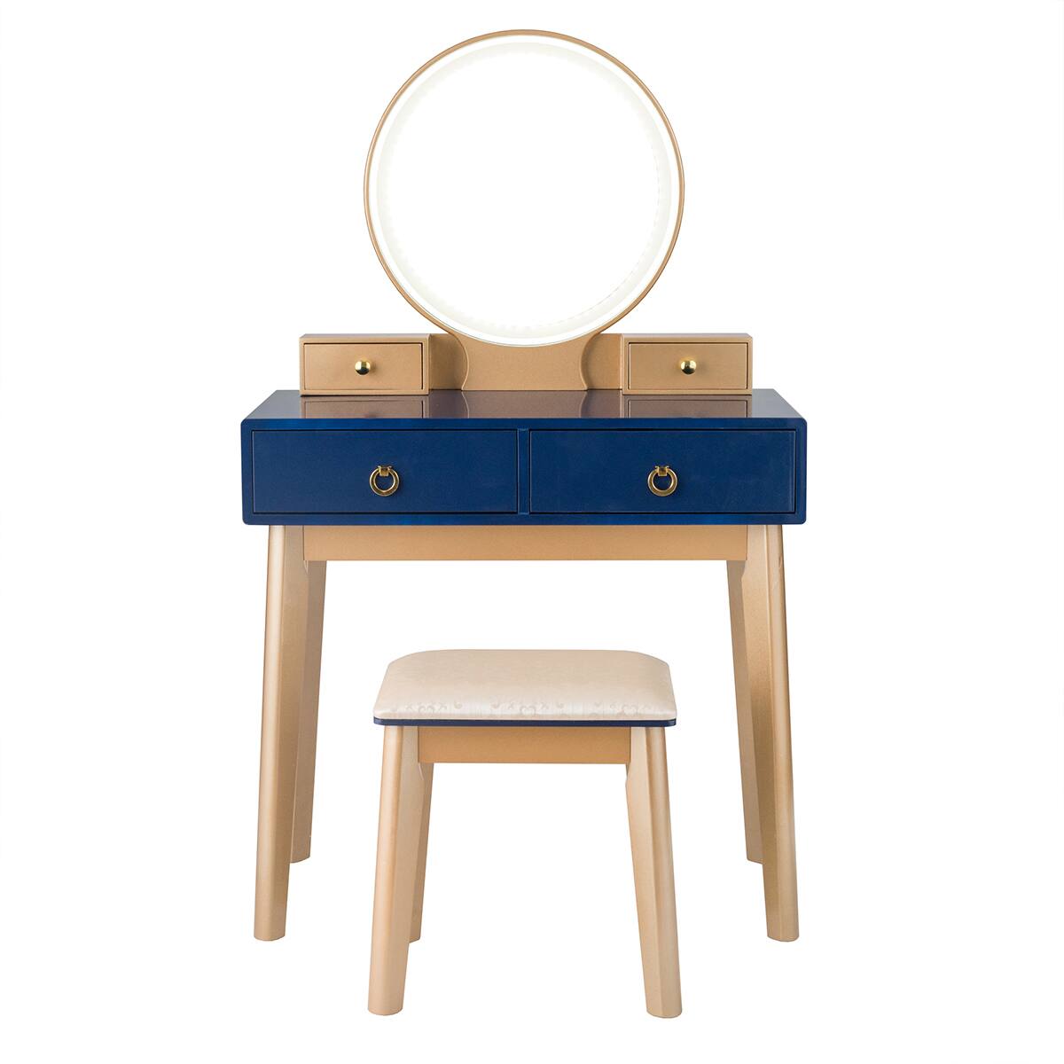 Alt View 3. Gymax - Gymax Makeup Dressing Vanity Table Set w/ Touch Screen Dimming Mirror Navy Blue - Navy Blue.