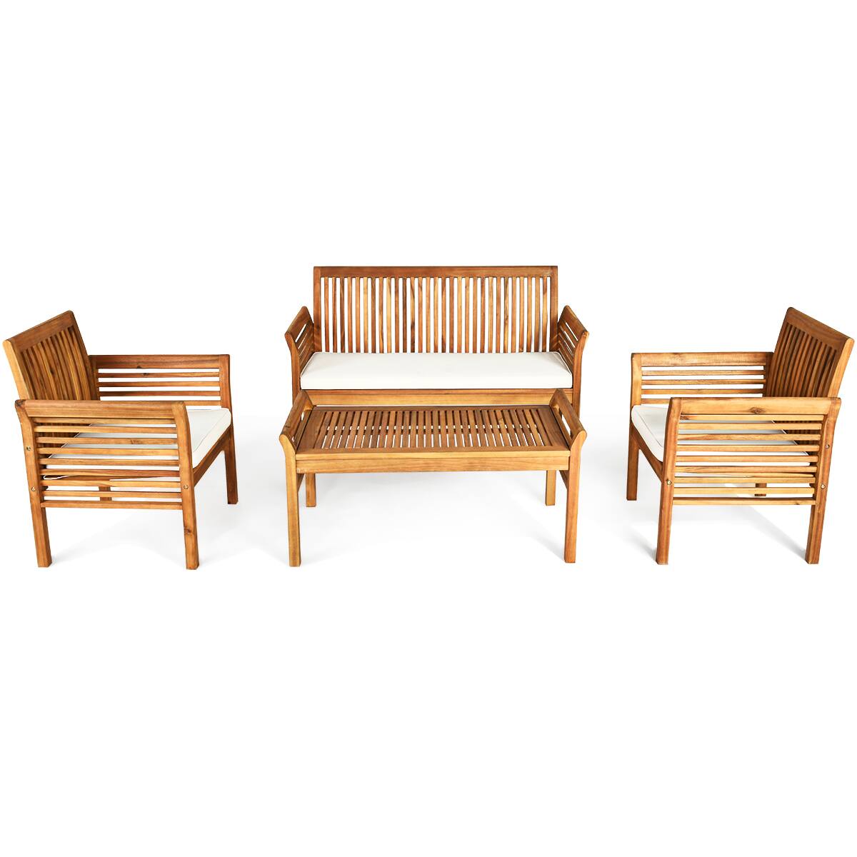Alt View 7. Gymax - Gymax 8PCS Wooden Patio Conversation Set Outdoor Furniture Set w/ Cushion - White.