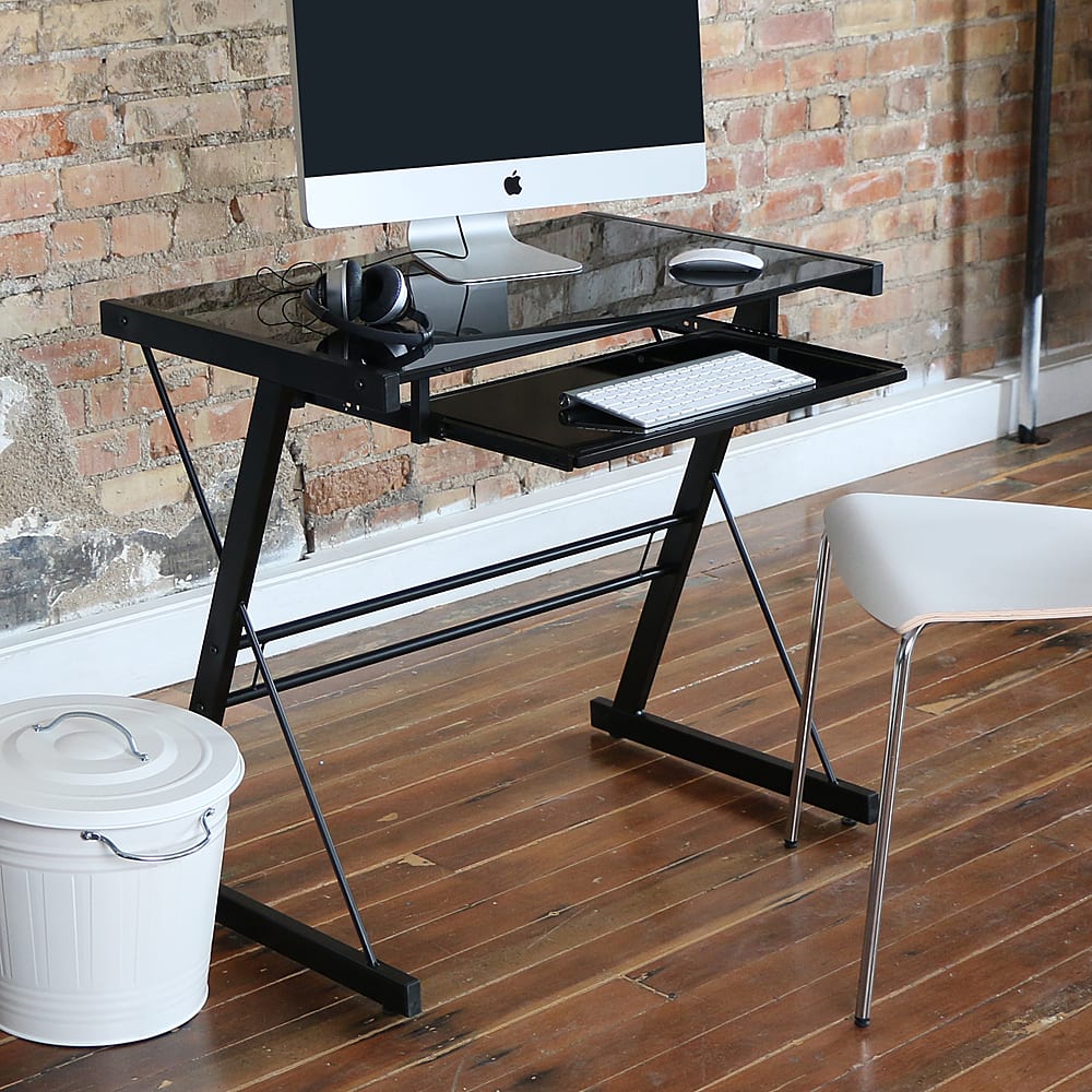 Alt View 11. Walker Edison - Modern Computer Desk with Sliding Keyboard - Black.