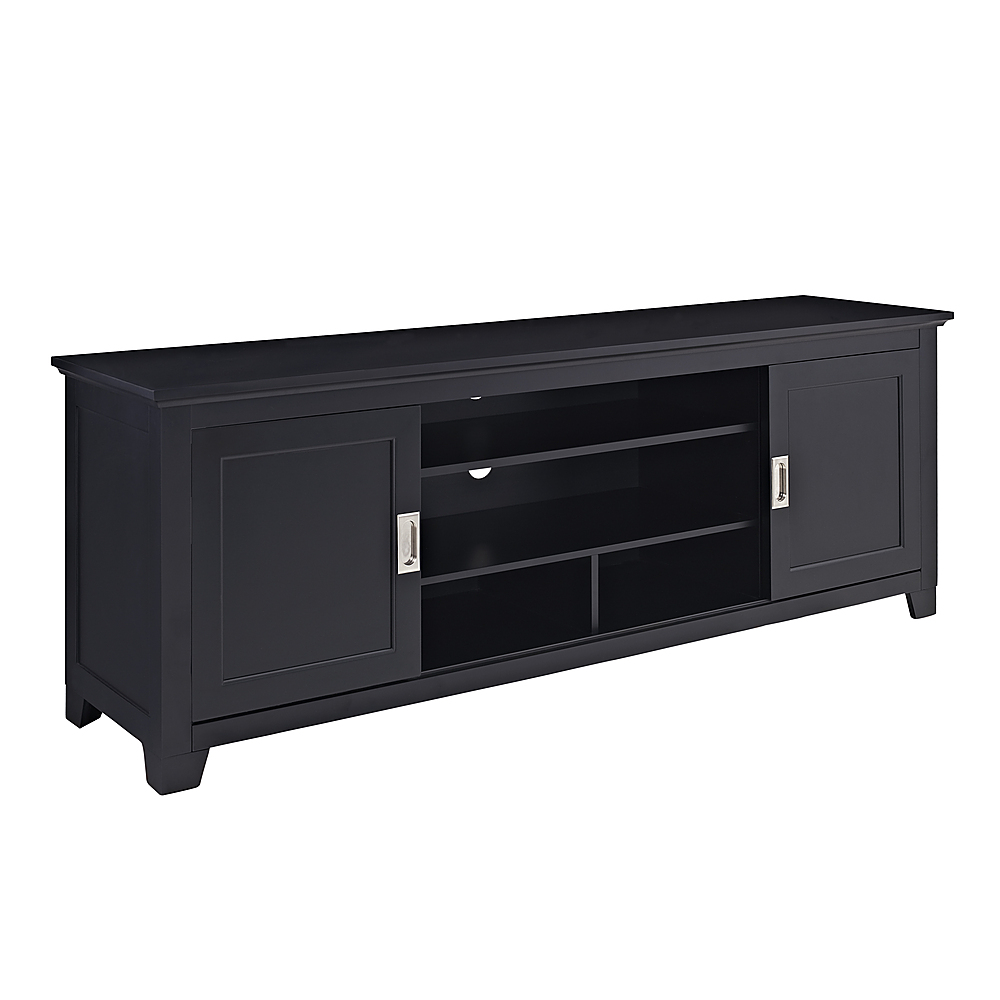 Angle View: Walker Edison - Traditional Sliding Door TV Stand Cabinet for Most TVs Up to 78" - Black