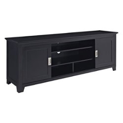 Walker Edison - Traditional Sliding Door TV Stand Cabinet for Most TVs Up to 78" - Black - Front_Zoom