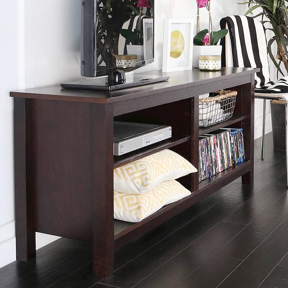 Alt View 11. Walker Edison - Modern 58" Wood Open Storage TV Stand for Most TVs up to 65" - Espresso.