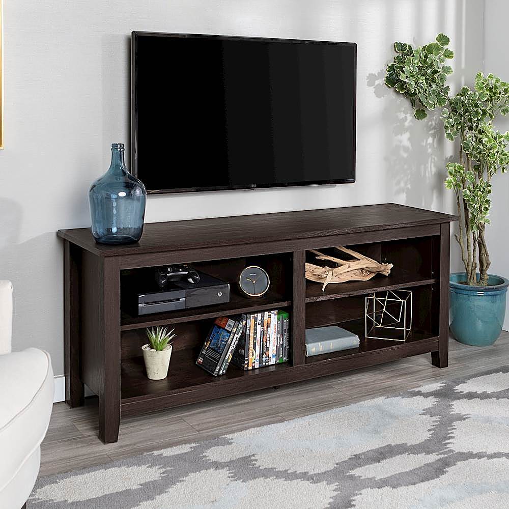 Alt View 12. Walker Edison - Modern 58" Wood Open Storage TV Stand for Most TVs up to 65" - Espresso.