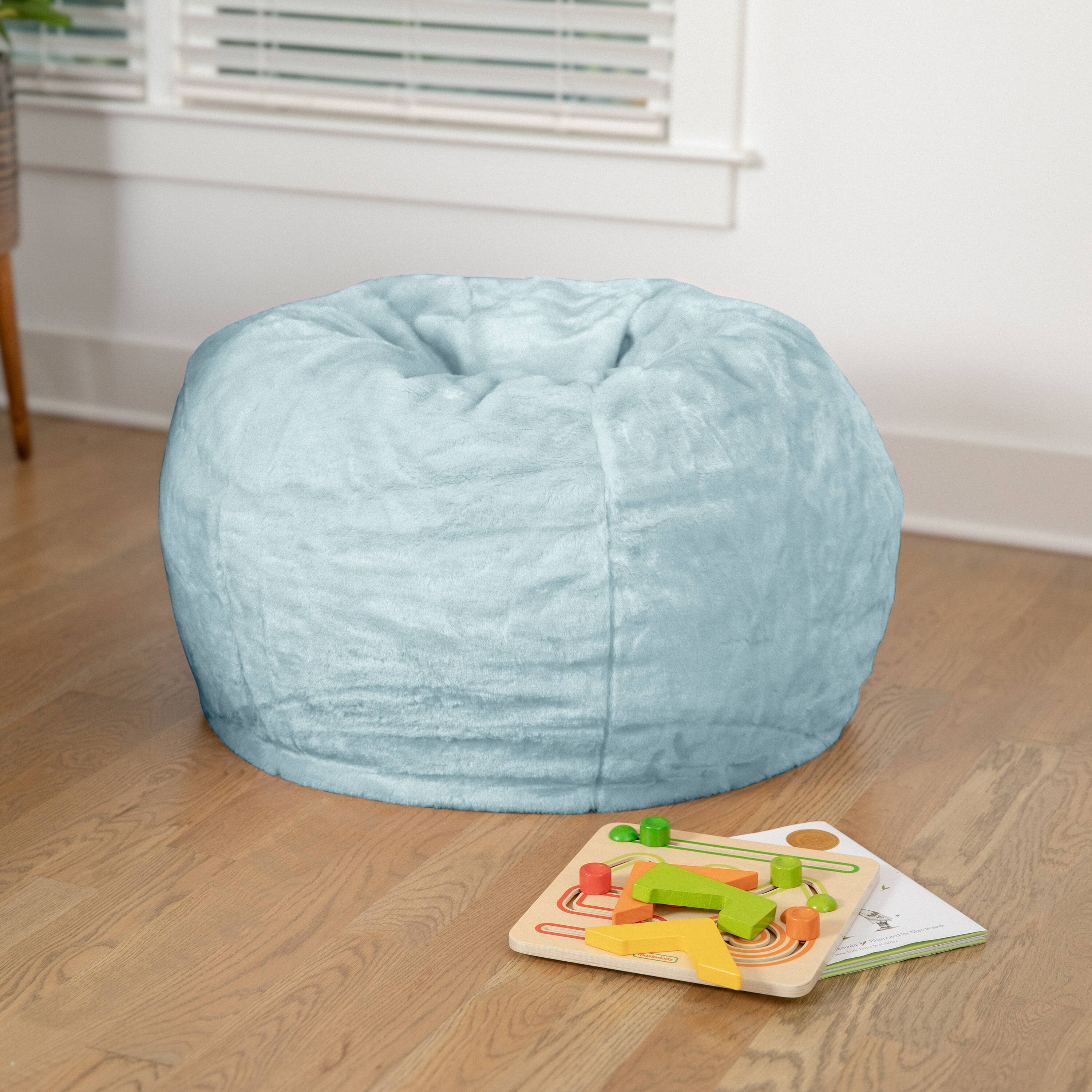 Angle. Flash Furniture - Dillon Small Teal Furry Refillable Bean Bag Chair for Kids and Teens - Teal.