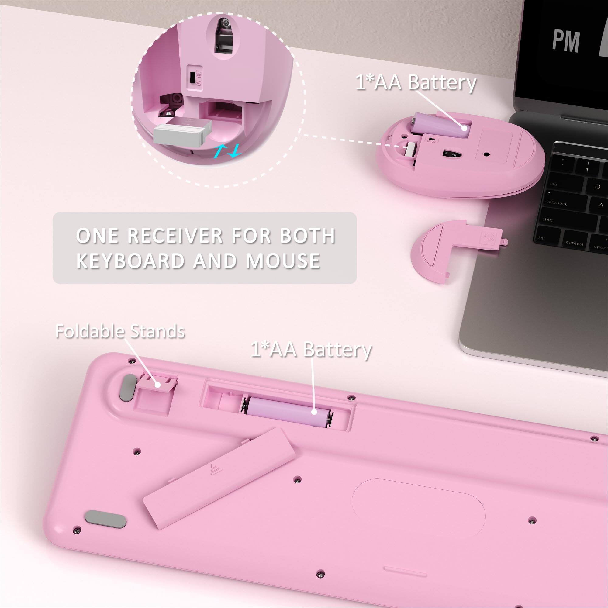 1*AA Battery  
ONE RECEIVER FOR BOTH KEYBOARD AND MOUSE  
Foldable Stands  
1*AA Battery