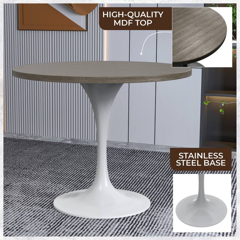 LeisureMod Verve 36 Inch Round Dining Table with MDF Top and White Base ...