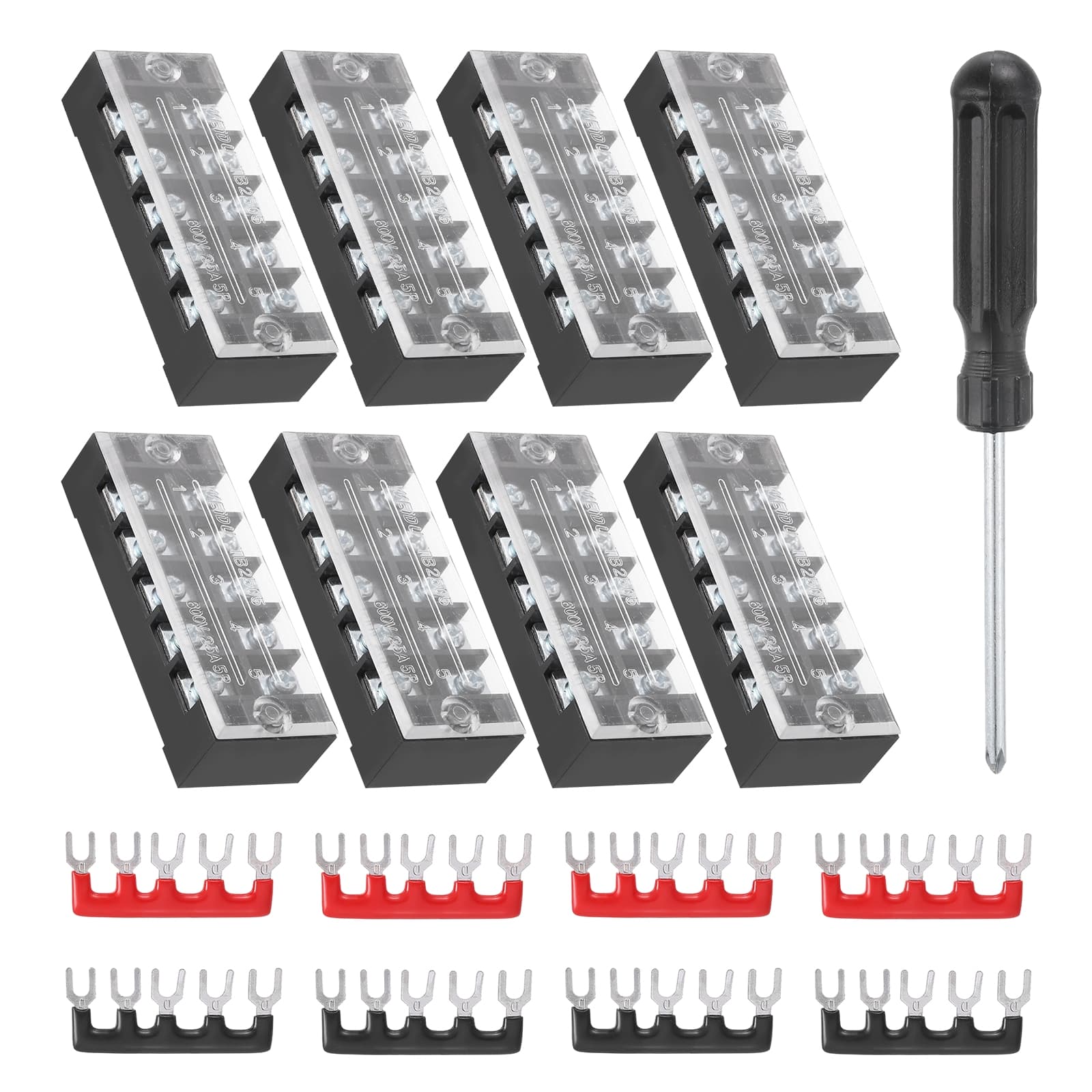 Unique Bargains - Screw Terminal Block 5 Positions, Dual Row, 600V 25A, with Screwdriver & Terminals, 8 Sets - Black price history on PriceWatchPro