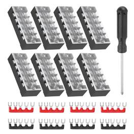 Unique Bargains - Screw Terminal Block 5 Positions, Dual Row, 600V 25A, with Screwdriver & Terminals, 8 Sets - Black