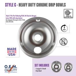 Range Kleen - 179802XCD5 Style C 2pk Heavy Duty Chrome Drip Bowls with Step Down, Lg and Sm
