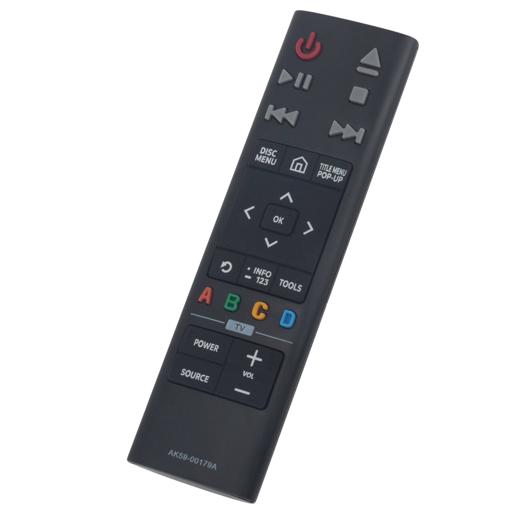DISC MENU  
TITLE MENU POP-UP  
OK  
INFO 123  
TOOLS  
A B C D  
TV  
POWER  
SOURCE  
VOL + -  
AK59-00179A