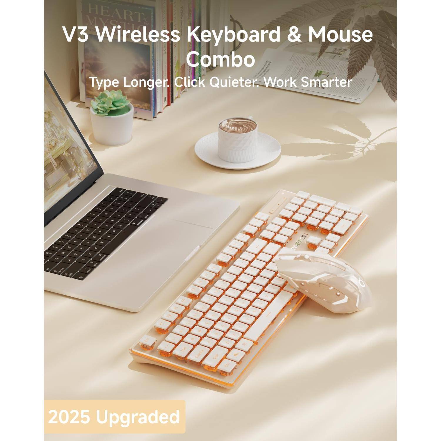 V3 Wireless Keyboard & Mouse Combo  
Type Longer. Click Quieter. Work Smarter  

2025 Upgraded