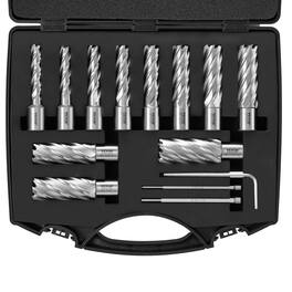 VEVOR - Annular Cutter Set, 13 pcs Weldon Shank Mag Drill Bits, 7/16" to 1-1/16" Cutting Diameter, 2" Cutting Depth, M2AL HSS - Metallic
