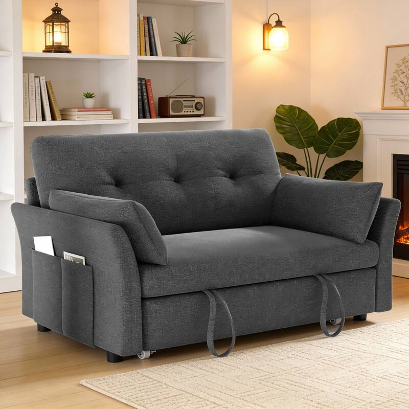 Angle. Vipbear - Convertible Sleeper Chair,3-in-1Sofa Bed with Reclining Backrest,Single Sleeper Couch with Pull-Out Bed Linen Futon Sofa - Gray.