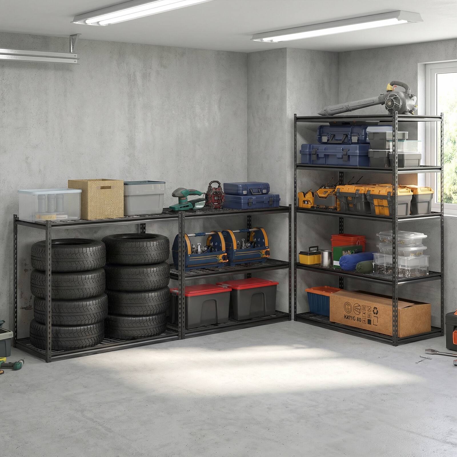 Alt View 4. Costway - Costway 4 PCS 5-Tier Heavy-Duty Utility Shelf with Adjustable Wire Racks, 2000 lbs Capacity - Black.