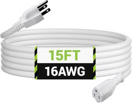 BN-LINK - 15ft Outdoor Extension Cord, 3-Prong, 16/3 Gauge, Grounded, 13A, ETL Listed - White