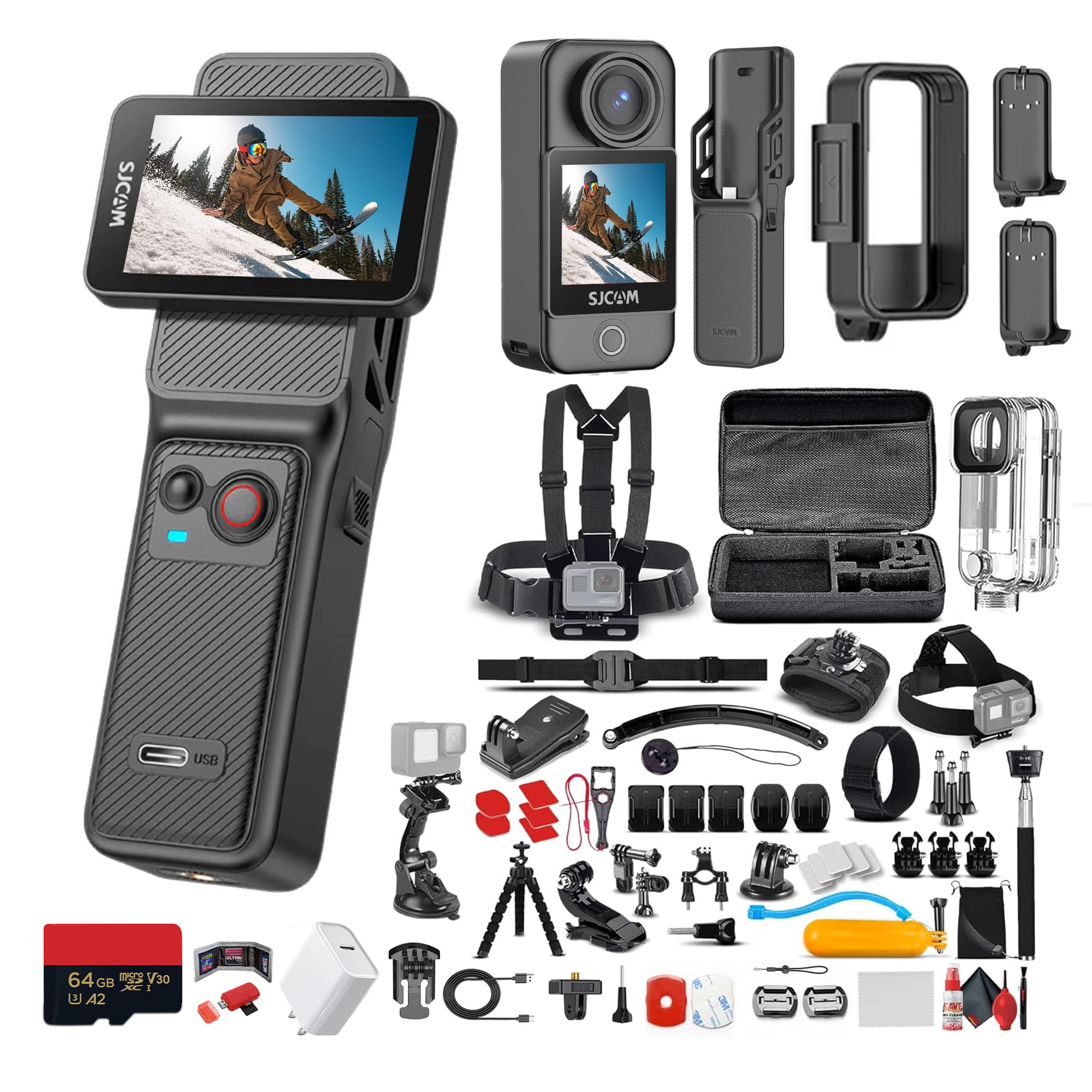 SJCAM - C400 3-in-1 Action Cam | Compact Multi-Mode Vlogging Cam with Built-In Grip + More