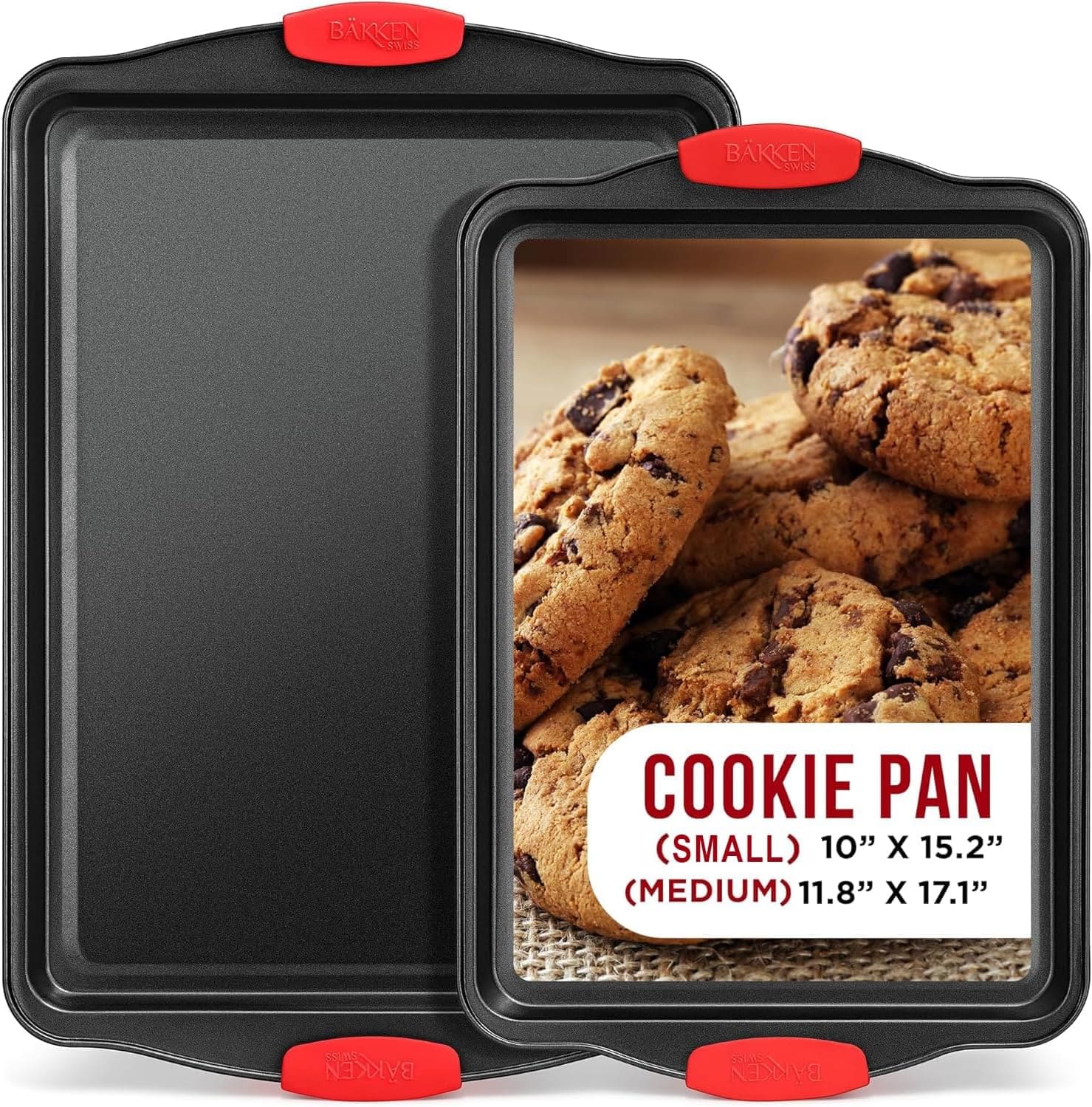 Bakken- Swiss - 2-Piece Nonstick Carbon Steel Bakeware Set – Small & Medium Trays with Red Silicone Handles – PFOA-Free - Black price history on PriceWatchPro