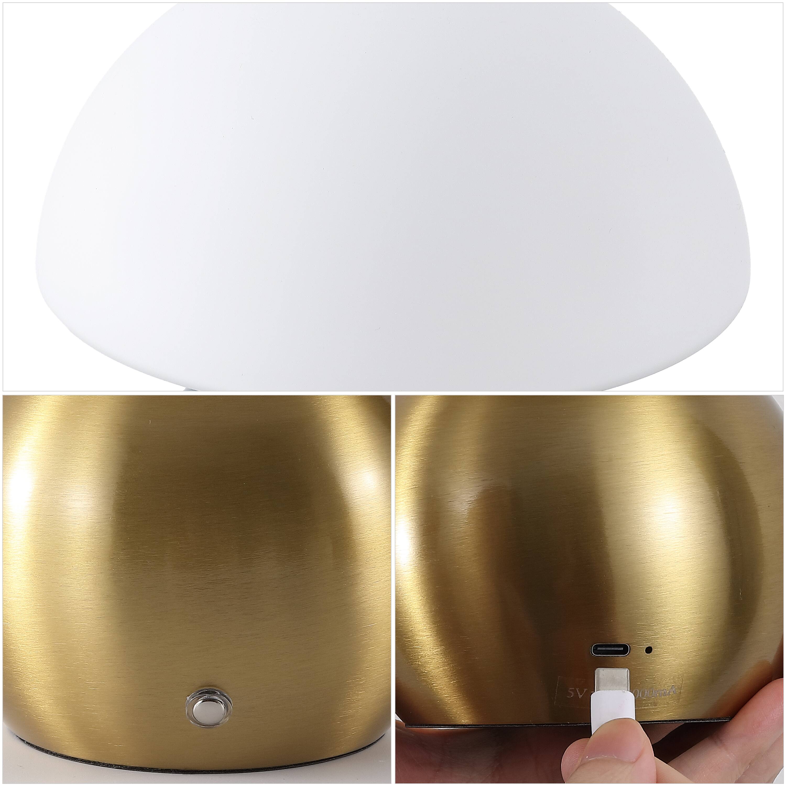 Alt View 4. Jonathan Y - Kanya 7.25" USB-C Rechargeable Table Lamp Set of 2, Brass Gold Metal Base with White Glass Dome Shade and Touch Dimmer - Brass Gold.