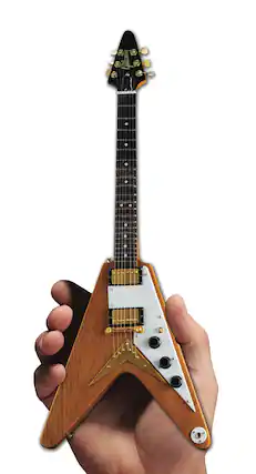 Front. Axe Heaven - Gibson 1958 Korina Flying V Mini Guitar Replica Collectible Display Model.
