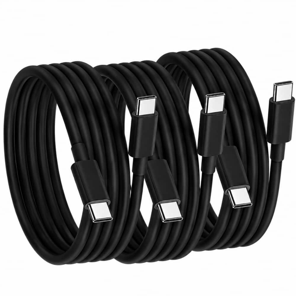 Qixxronics - USBC to USBC Charging Cable 3-Pack 6FT, Charging and Data Transfer Cable for Smartphone, Smartwatch, USBC Type-C Devices - Black