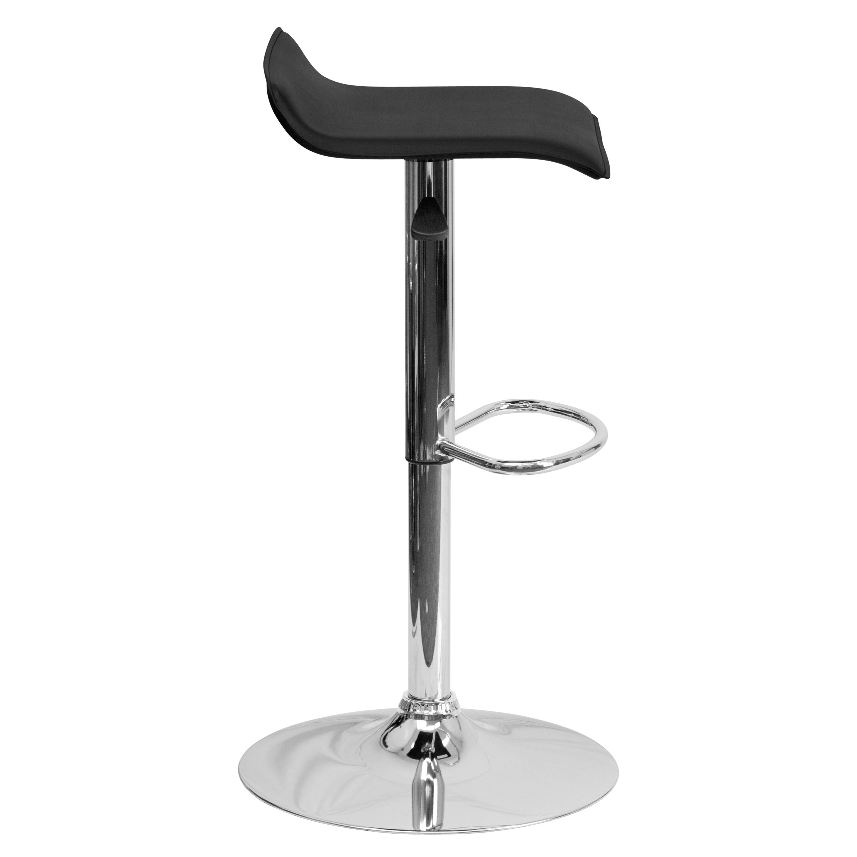 Alt View 6. Emma + Oliver - Solid Wave Seat Vinyl Adjustable Height Barstool with Chrome Base - Black.