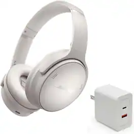 Bose - QuietComfort Headphones Bundle with Fast Charger - Wireless Bluetooth Over-Ear Noise Cancelling (White)