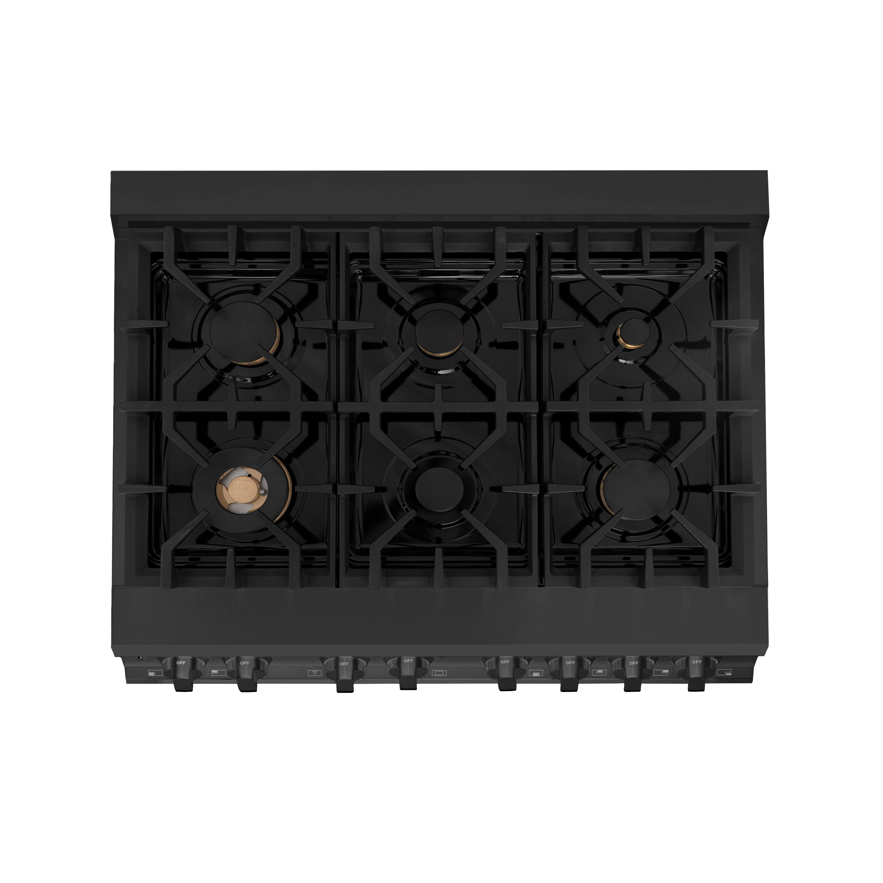 Alt View 10. ZLINE - 36 in. 4.6 cu. ft. Freestanding Legacy Dual Fuel Range with Gas Cooktop in Black Stainless Steel & 6 Brass Burners - Black Stainless Steel.