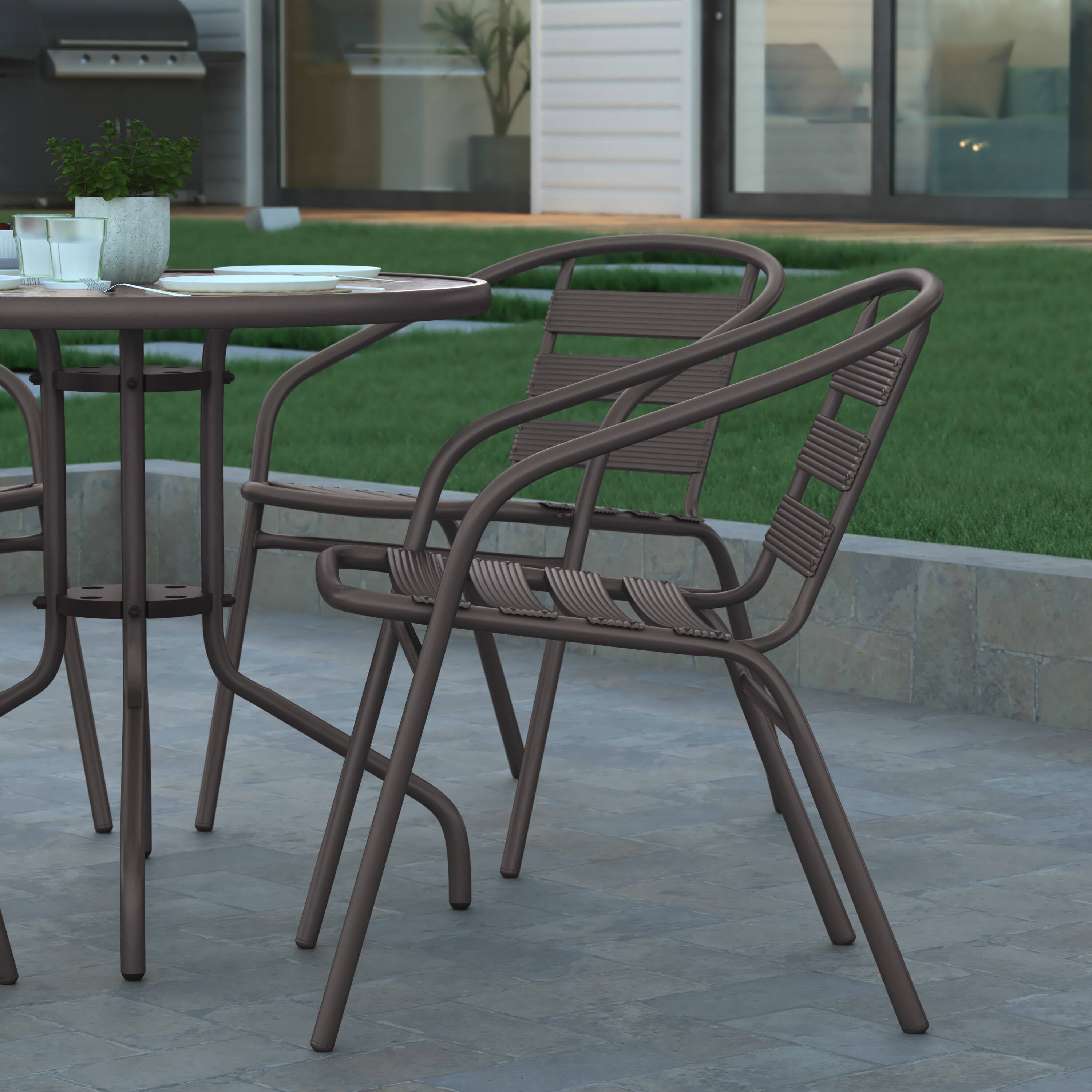 Alt View 6. Emma + Oliver - 4 Pack Metal Restaurant Stack Chair with Aluminum Slats - Bronze.