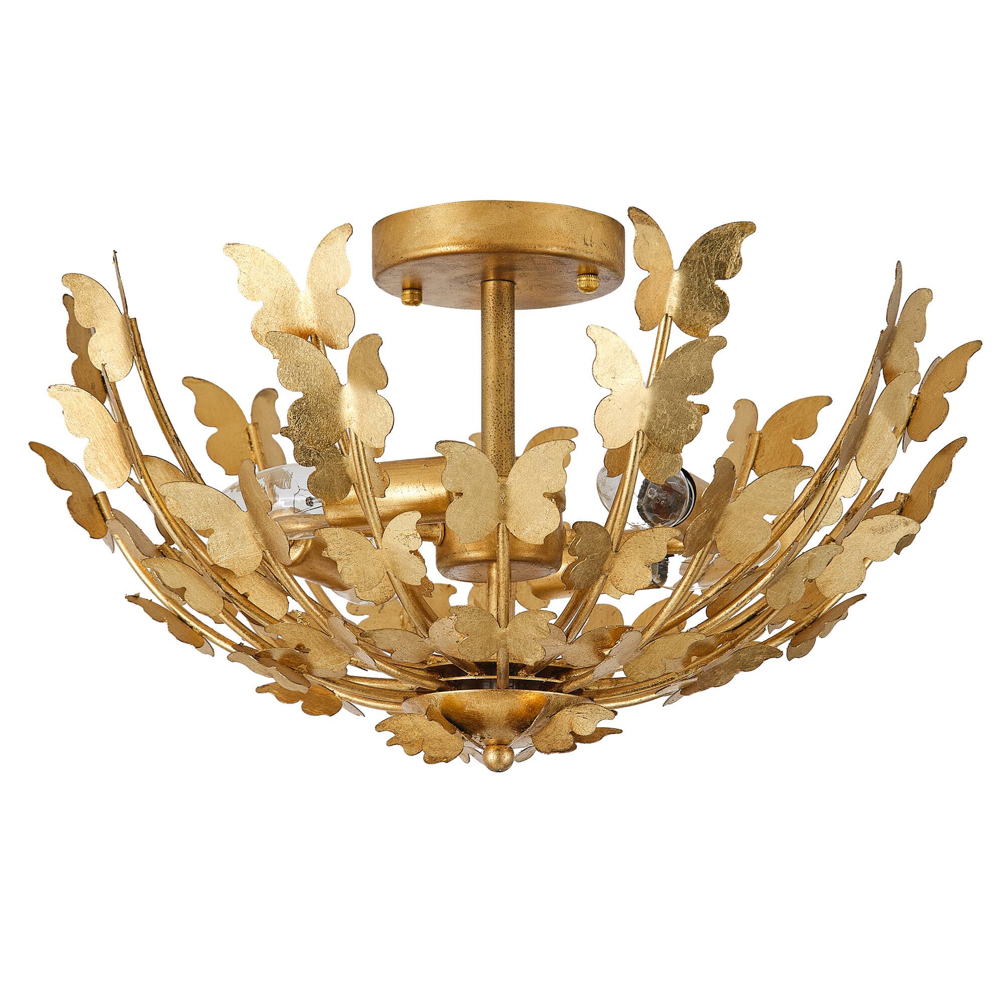 Alt View 5. Parrot Uncle - 18" W Modern Butterfly Design Metal Shade  4-Light Gold Semi-Flush Mount Ceiling Light - Gold.