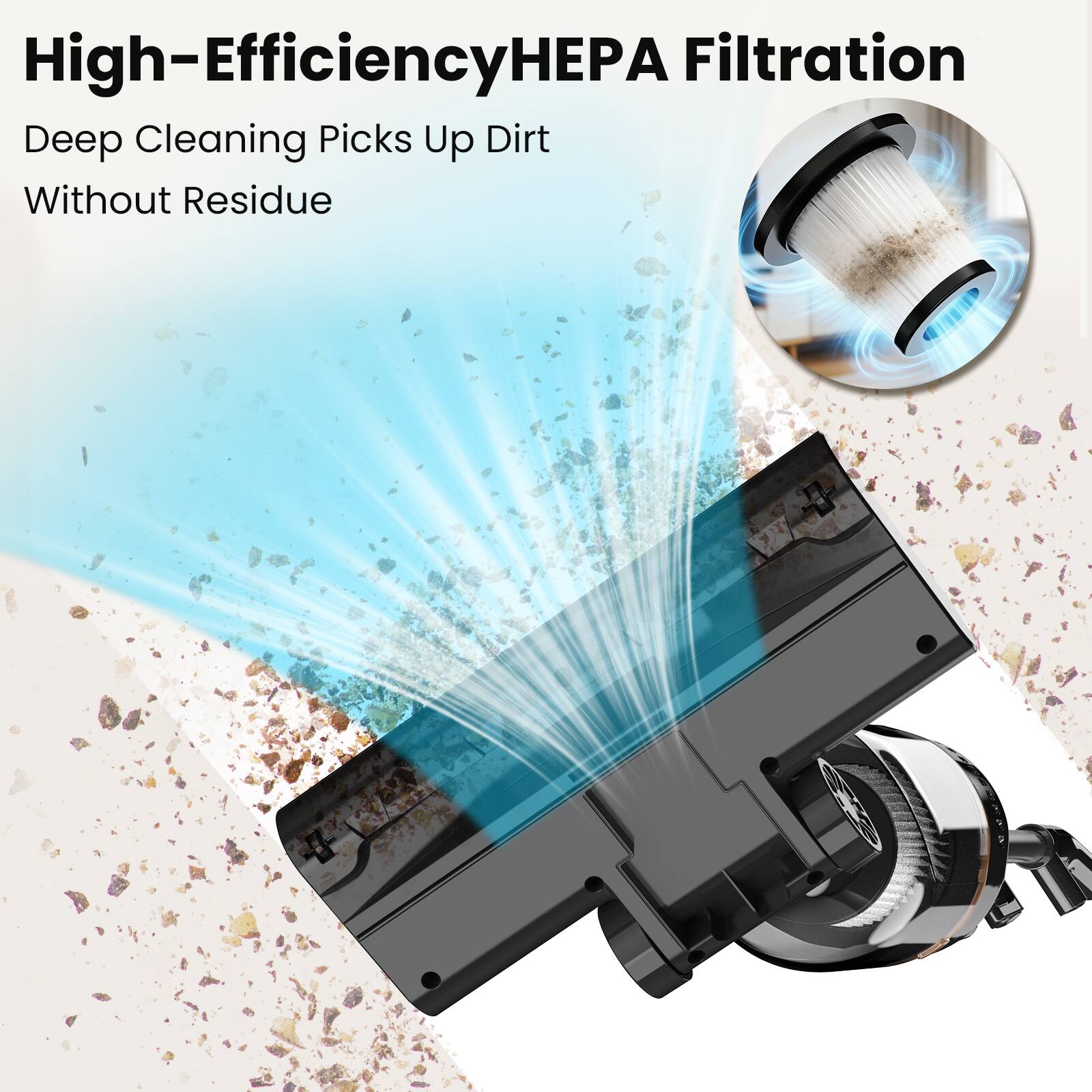 High-Efficiency HEPA Filtration  
Deep Cleaning Picks Up Dirt Without Residue