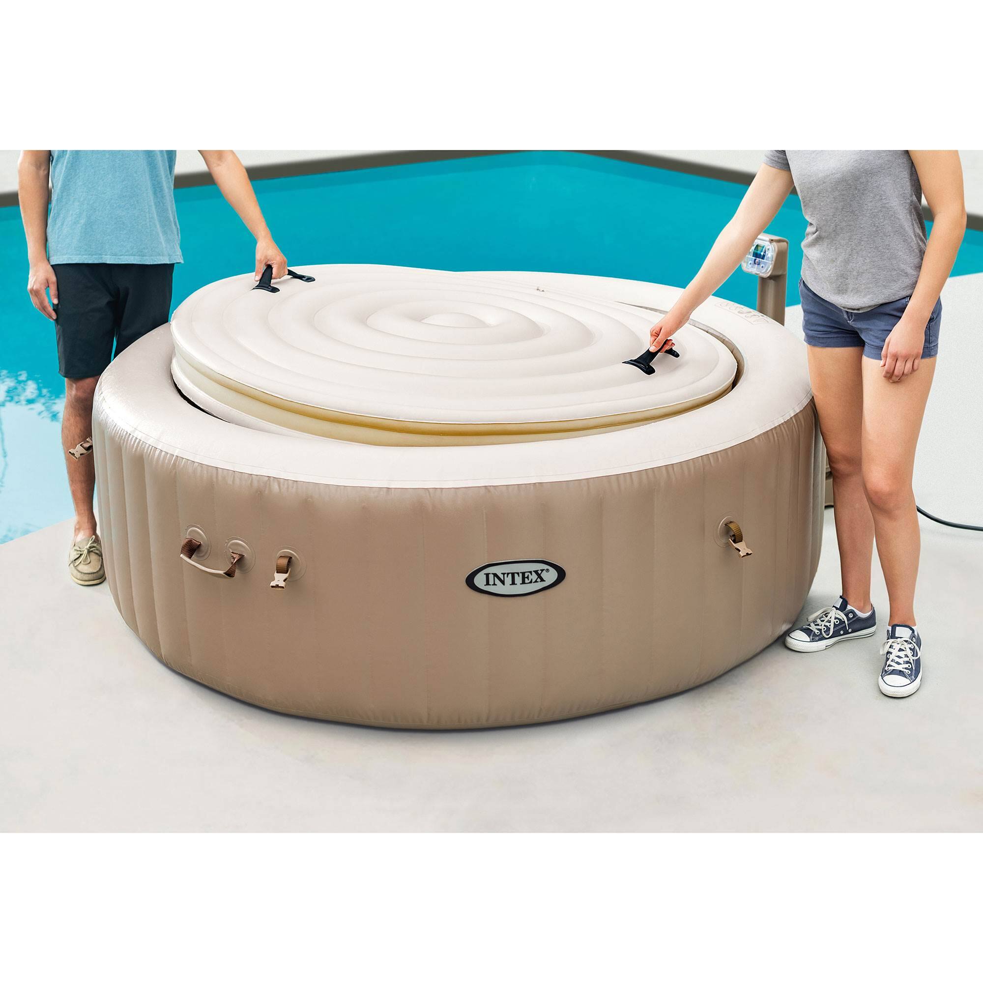 Alt View 5. Intex - Intex 28523E Round PureSpa Energy Efficient Spa Hot Tub Replacement Cover, Tan.