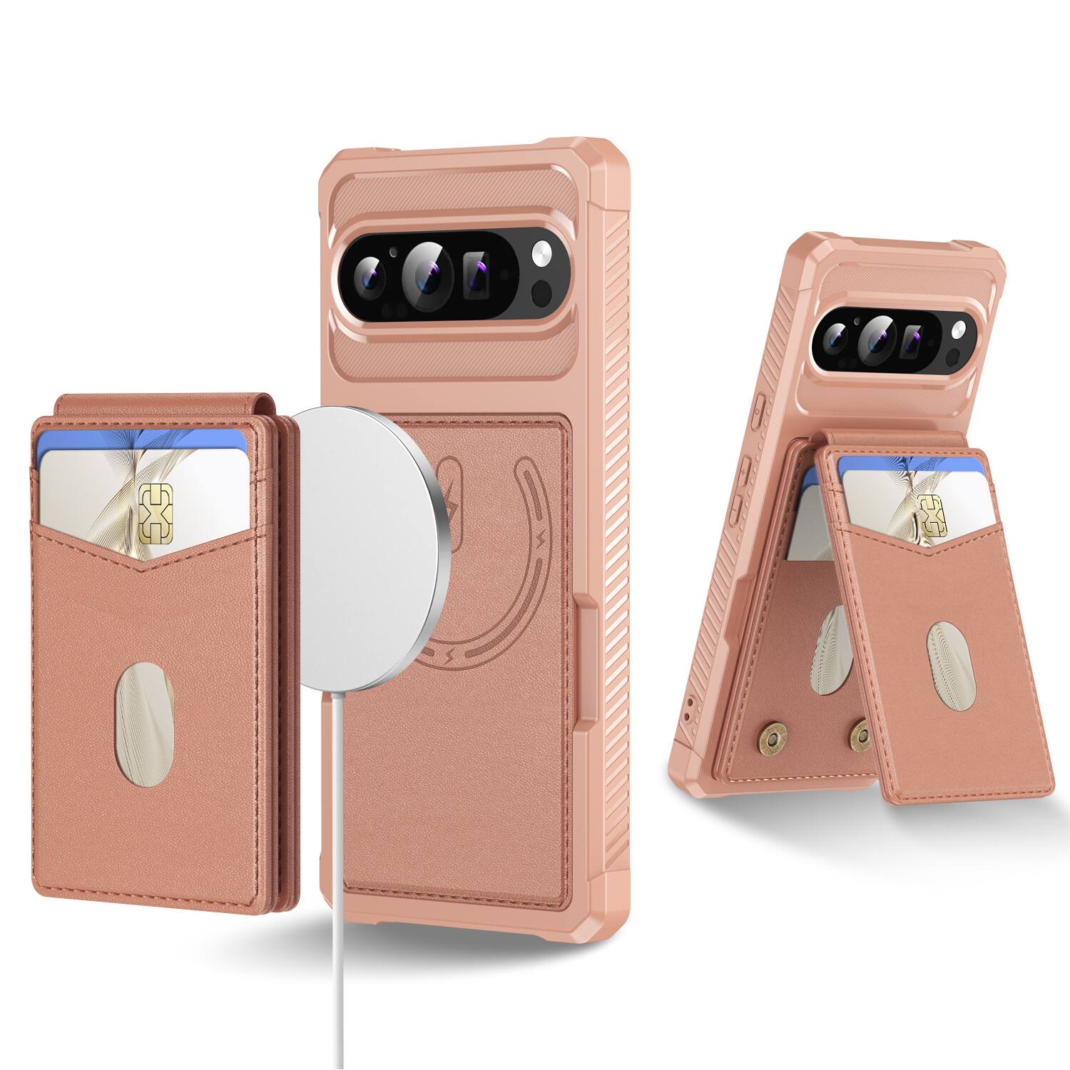 Front. Dteck - For Google Pixel 10 Pro XL 2-in-1 Magnetic Leather Flip Stand Wallet Case RFID Blocking Detachable Card Holder - Rosegold.